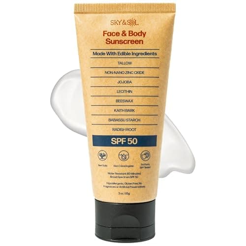 Sky and Sol Mineral Sunscreen SPF 50 for Face & Body, 3 oz | Non-Nano Zinc Oxide & Grass-Fed Tallow, No White Cast, Water Resistant 80 Minutes, Fragrance-Free, Reef-Conscious, Non-Greasy Formula - Image 1