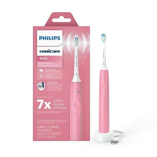 Philips Sonicare 4100 Rechargeable Electric Toothbrush, with Pressure Sensor, 2 Intensity Settings, SmarTimer and QuadPacer, 14-Day Battery Life, Deep Pink, Model HX3681/26 - Image 1