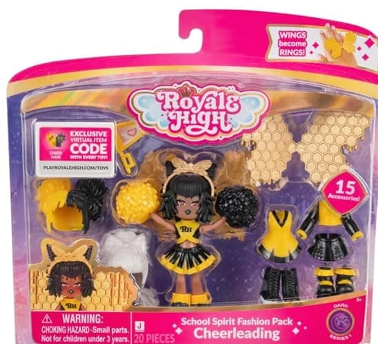 Royale High 3” School Spirit Fashion Pack: Cheerleading - Dark Series 1-1 Figure with 15 Accessories - Wings Become Rings - Virtual Item Code Included - Ages 5+ - Image 1