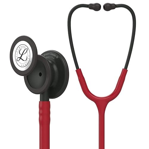 3M Littmann Classic III Monitoring Stethoscope, 5868, More Than 2X as Loud, Weighs Less, Stainless Steel Black-Finish Chestpiece, 27" Burgundy Tube, Black Stem and Headset - Image 1