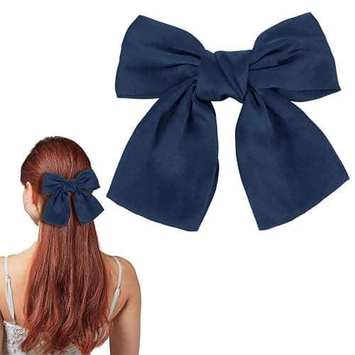 LECTNORE Bow Hair Clip - Navy Hair Bows for Women, Satin Silky Ribbon Bowknot French Barrettes Hair Accessory for Girls(1PC) - Image 1