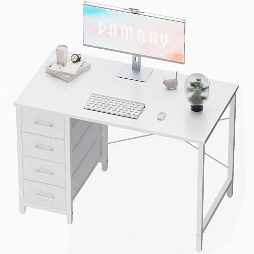 Pamray 32 Inch Computer Desk with 4 Drawers Small Office Desk for Home Bedroom Study Writing Simple Modern Computer Table White - Image 1