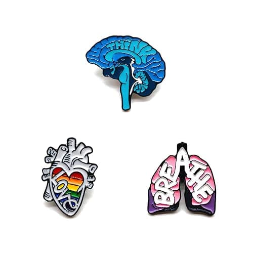 LIUJINCAN (3 PCS) Horror Skeleton Record Player and Unique Heart Brain Lung Enamel Pins Set, Accessory for DIY Backpacks Clothes Jeans Hats Badge and Gift - Image 1