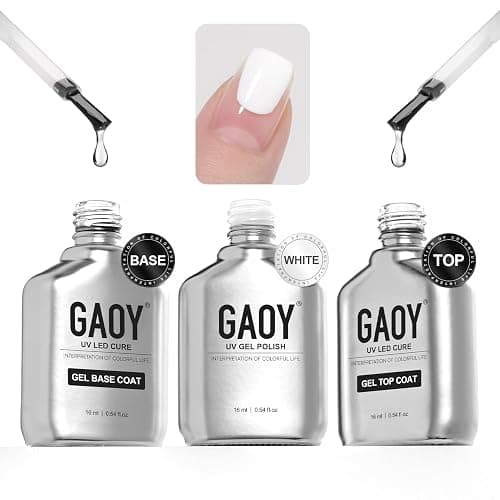GAOY Gel Top Coat, Base Coat and White Gel Polish Set, 3 Pcs 16ml Clear Glossy No Wipe Combination and Color for UV Light Cure - Image 1