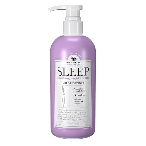 Pure Relief Lavender Sleep Body Lotion Shea Butter + Coconut Oil Body Cream Skin Care Moisturizer To Promote Better Rest W/Natural Soothing Herbal Extracts, Aromatherapy Night Cream, Large 16 Oz - Image 1