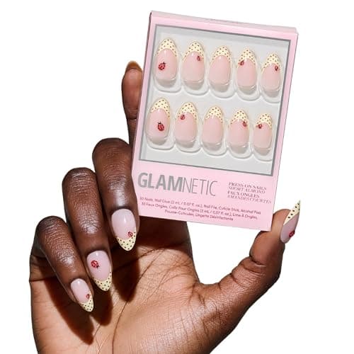 Glamnetic Press On Nails - Short Almond, Glossy Fake Nails 30 Pc Full Kit | Summer-ready Red press on nails in 15 sizes. French tip glue-on set. Waterproof, chip-resistant, up to 2 weeks wear - Image 1