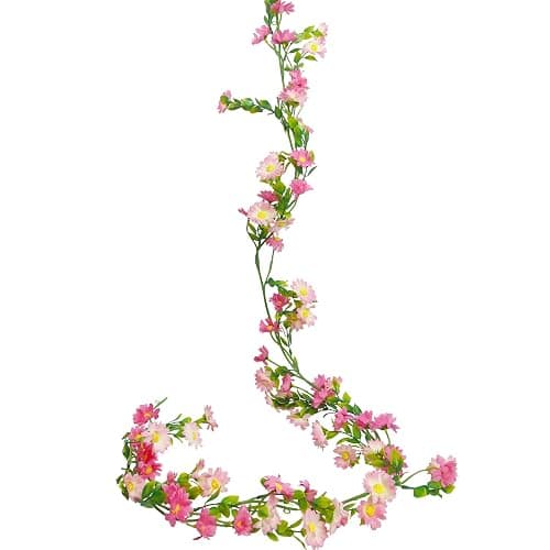 CISDUEO Artificial Daisy Flowers Vine Silk Wildflower Garland Spring Fake Flower Vine Hanging Ivy Pink Daisy Flowers Plastic Green Leaves for Mantle Wall Party Wedding Arch Floral Decor Indoor Outdoor - Image 1