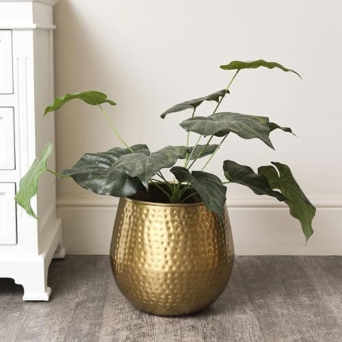 Melody Maison Medium Gold Hammered Metal Planter 30cm x 28cm - Image 1