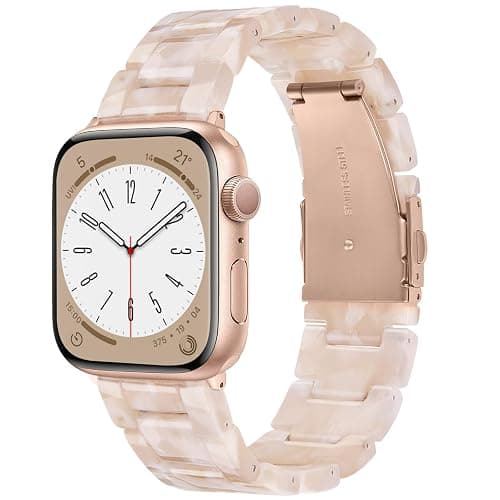 V-MORO Lightweight Resin Bands Compatible with Apple Watch Series 11/10/9/8/7 Band Rose Gold Stainless Steel Buckle Fashion Cute Strap for iwatch Series SE/6/5/4/3/2/1(Pink Tan,42mm/41mm/40mm/38mm) - Image 1