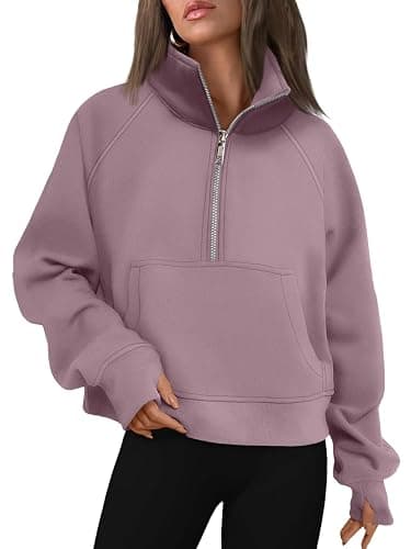 AUTOMET Womens Sweatshirts Half Zip Cropped Pullover Fleece Quarter Zipper Hoodies 2025 Fall Fashion Outfits Clothes - Image 1