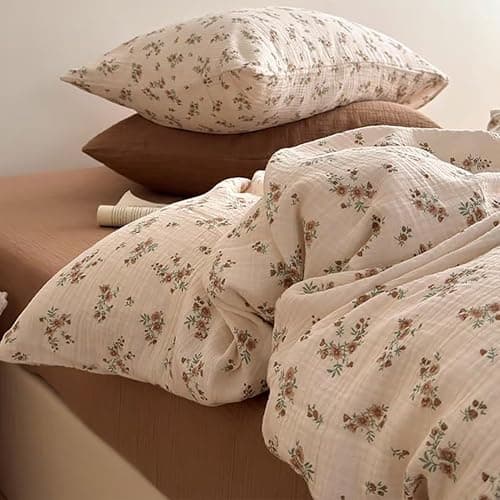 AShanlan Doppelte Musselin Bettwäsche 220x240 cm Baumwolle Vintage Blumenmuster Bettwäsche-Sets ÖKO-TEX Zertifizierte 1 Bettbezug und 2 Kissenbezüge 80x80 cm mit Reißverschluss - Image 1