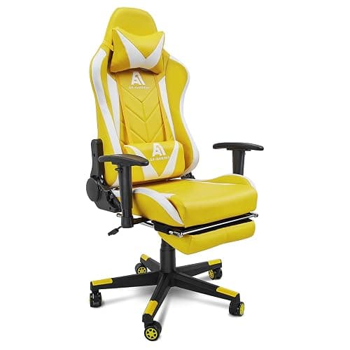 AA Products Gaming Chair - High Back Ergonomic Racing Chair with Footrest, Lumbar Support & Swivel - YellowWhite - Image 1