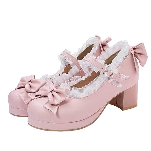 LUXMAX Women Kawaii Mid Block Heel Mary Jane Rockabilly Pumps with Bow Platform Chunky Heel Cute Sweet Shoes - Image 1