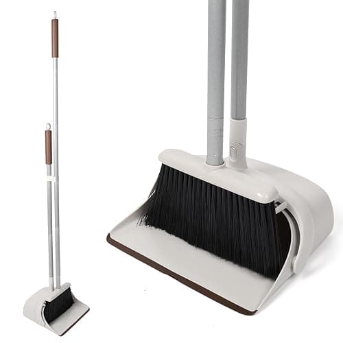 Jekayla 54" Long Handled Broom and Dustpan Set - Perfect Dust Pan and Brush Combo for Efficient Cleaning, Brown and White - Image 1