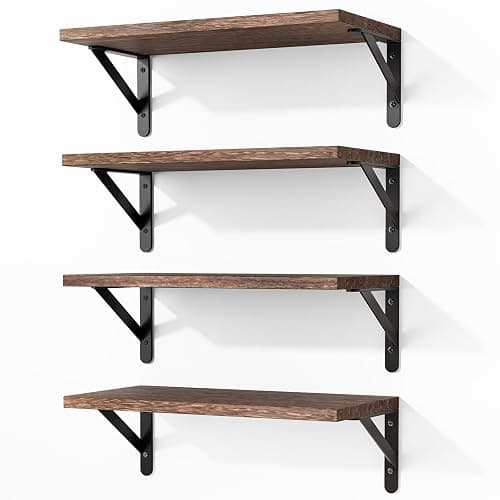 Fixwal Floating Shelves for Wall, Wood Wall Mounted Shelves for Bedroom, Bathroom, Living Room, Kitchen Storage and Decor(Brown, Set of 4, 16.5 Inch) - Image 1
