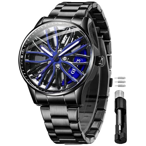 OLEVS Watches for Men Skeleton Quartz Racing Car Wheel Stainless Steel Casual Sports Waterproof Luminous Mens Watches - Image 1