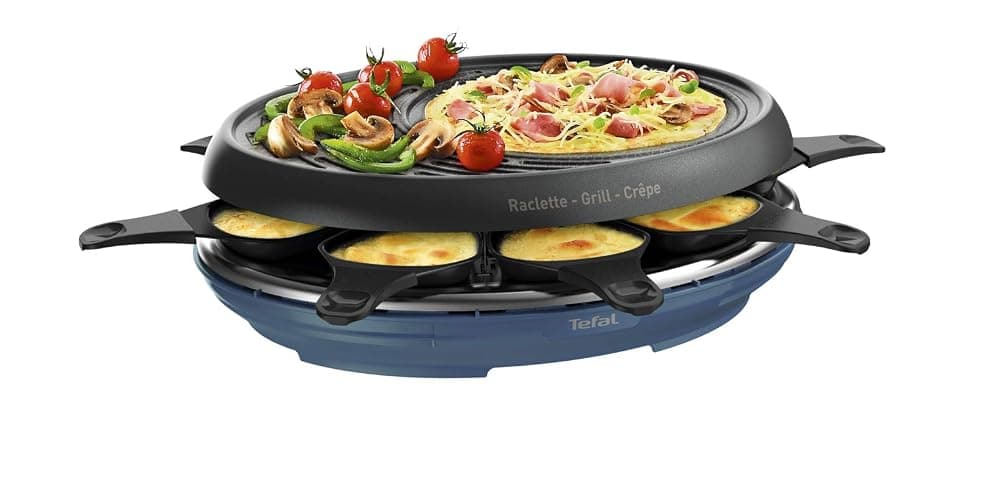 Tefal Raclette Colormania 3 en 1 Appareil à Raclette Grill et Crêpe, Revêtement Antiadhésif Easy Plus, 8 Coupelles, Compatible Lave-Vaisselle, 1050 W, Bleu Acier RE310401 - Image 1