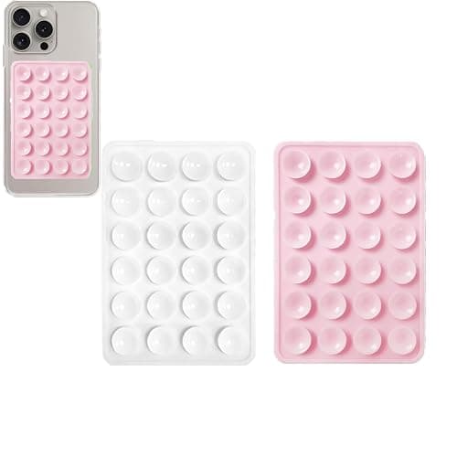 2PCS Silicone Suction Phone Case Adhesive Mount,Leeneen 2.2″ x 3.2″Hands-Free,Strong Grip Holder for Selfies and Videos,Durable,Easy to Use,For All Phone (White Light pink) - Image 1