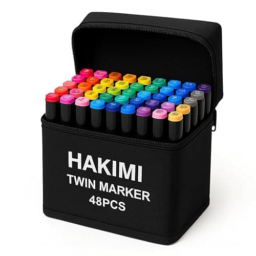 HAKIMI Alcohol Markers 48 Colours Dual Tip Colouring Pens for Adults, Anime & Calligraphy Art – Felt Tip Pens with Case – Ideal for Colouring Book, Scrapbooking, Manga & Stationery Set - Image 1