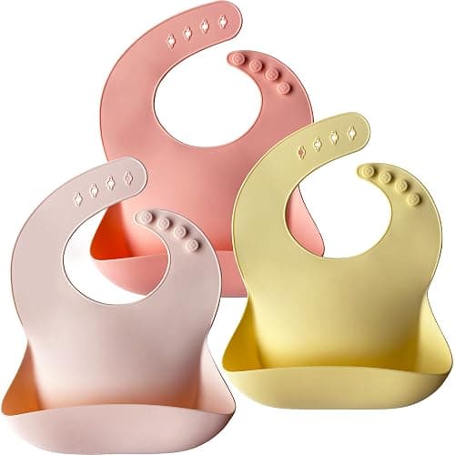 Moonkie Silicone Baby Bibs Set Of 3, BPA Free Soft Adjustable Fit Waterproof Feeding Bibs for Babies and Toddlers(Pink/Pastel Yellow/Soft Pink) - Image 1