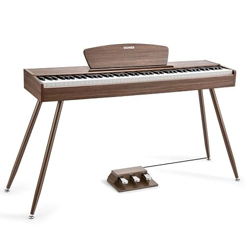 Donner DDP-80 Electric Piano 88 Keys Weighted Piano, Hammer Mechanism II, Home Digital Pianos Full Size Keyboard with Stand, Triple Pedal, USB MIDI and Headphone Jack, Walnut Wood Colour - Image 1
