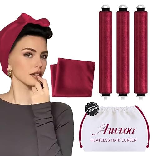 Heatless Hair Curler Heatless Curls Overnight Heatless Blowout with Luxury Cloth Bag Silk Scarf, Curling Rod Headband to Sleep in No Heat Curling with (burgundy, 3Rods) - Image 1
