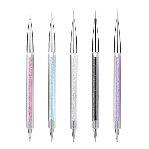 Nail Art Brushes Set, 5 Pcs Double End Nail Art Brushes Kit Professional Manicure Tools Kit with Painting Dotting Line Pen for Nail Art Design (Purple, White, Black, Blue, Pink) - Image 1