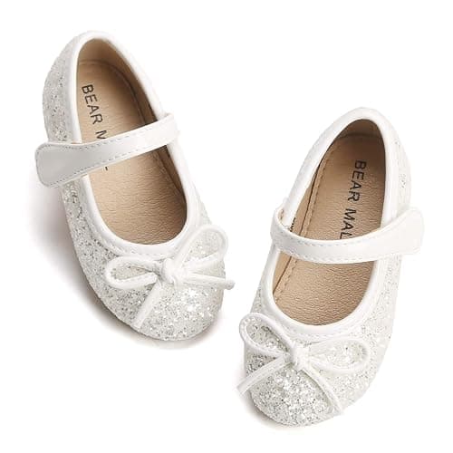 Felix & Flora Toddler Flower Girl Dress Shoes - Girl Ballet Flats Party School Shoes Wedding - 8 Toddler - B802-glitter White - Image 1