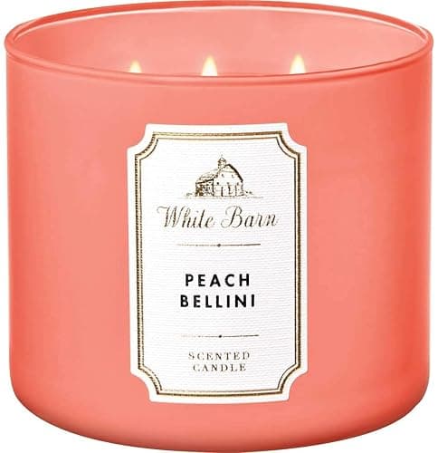 Bath & Body Works White Barn Peach Bellini 3 Wick Scented Candle with Essential Oils 14.5 oz / 411 g - Image 1