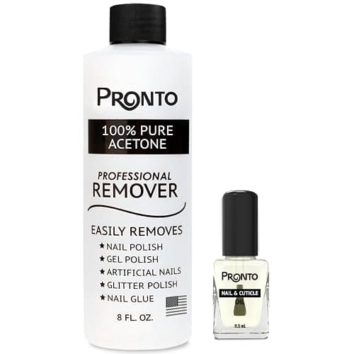 Pronto 8 Oz 100% Pure Acetone Nail Polish Remover and Cuticle Oil, Pure Acetone for All Nail Polish Types including Gel, Acrylic & Sculptured Nails, Gel Nail Polish Remover and Nail Repair, Duo Pack - Image 1