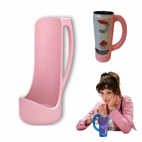 Slim Can Holder 12 Oz with Handle, 3D Printed Reusable Beverage Grip for Beer, Suitable for A Variety of 12 Oz Canned Beverages and Beer (Pink) - Image 1