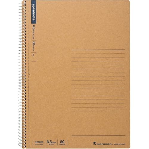 Maruman Spiral Note Basic Lined Notebook- B5, 9.92" x 7.44", 80 Sheets / 160 Pages, 6.5mm Narrow Ruled Journal, Perforated Pages & Wire-Bound to Lay Flat, Sturdy Kraft Cover, Made in Japan - Image 1