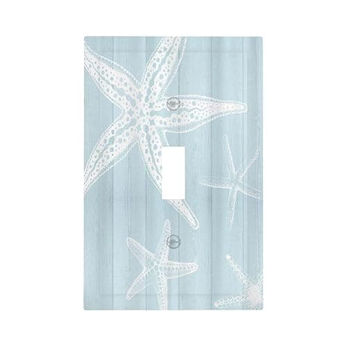 Wpshijia Rustic Beach Starfish Wooden Nautical Vintage Ocean 1 Gang Single Toggle Light Switch Covers Decorative Wall Plate Switchplate Electrical Faceplate for Farmhouse Bathroom Bedroom Decor - Image 1