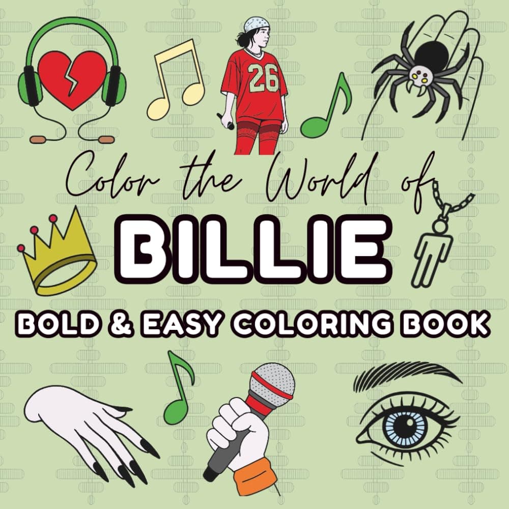 Billie - Bold & Easy Coloring Book for Fans: 45 Iconic Illustrations to Color, Featuring Her Face, Full-Body Poses, and Song Titles for Relaxation and Fun - Image 1