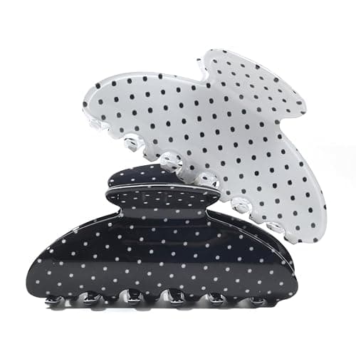 2 Acetate Hair Claw Clip for Women, 3.8-Inch Black and White Polka Dot Big Hair Clips Strong Hold No Slip Claw Clips for Thick or Thin Hair - Image 1