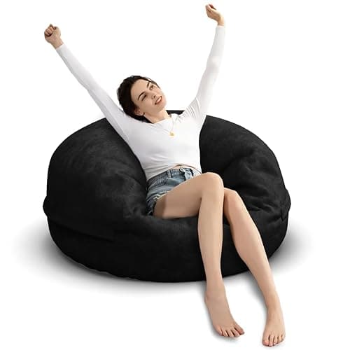 Bean Bag Chair for Adults 3FT,Soft Removable Cover for Teens/Girls Bedroom,Fluffy Giant Round Floor Beanbag Lounger Chairs (No Filler,Black) - Image 1