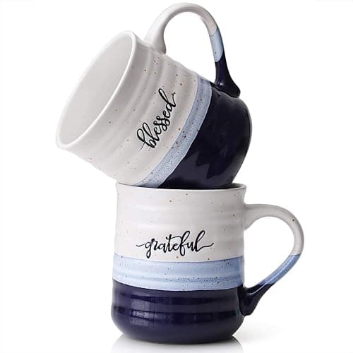 DOWAN 20 oz Coffee Mugs, Large Mugs with Word Blessed Grateful, Porcelain Coffee Cup, Thank You Gifts for Mom Dad, Set of 2 - Image 1