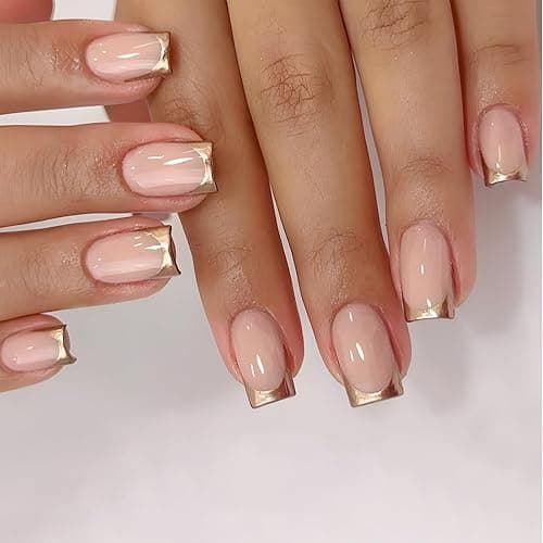 Calkrer - Lot de 24 faux ongles à pression - Couleur or - Taille moyenne - Couverture complète - Colle gel et lime à ongles - Image 1