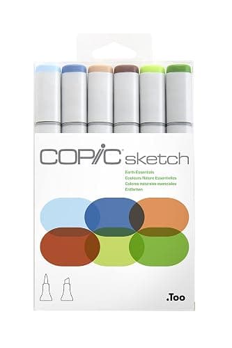 Copic Sketch Alcohol Markers, 6 Color Dual Tip Art Marker Set – Blendable Brush Tips for Drawing, Sketching, and Illustration – Professional Set for for Adult/Teen Artists & Creators - Earth Essential - Image 1