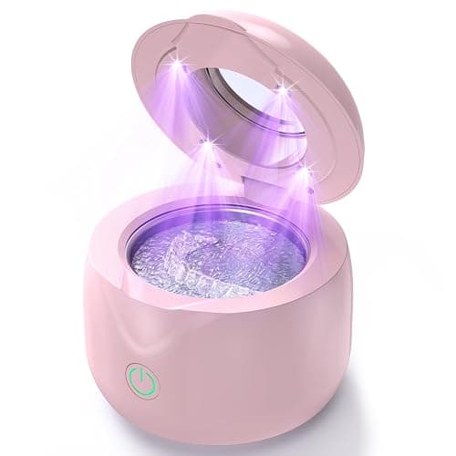 CXRUY Ultrasonic Retainer Cleaner - UV Dental Cleaning Pod Night Guard Cleaner for Dentures, Aligner, Braces, Toothbrush Heads, Jewelry (Pink) - Image 1