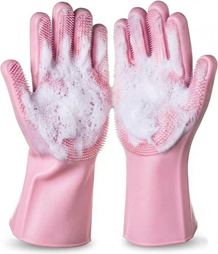 NVNAN Dog Bath Gloves for Washing, Pet Grooming Gloves with Shampoo Brush, Dog Bath Brush for Dogs and Cats, Essential Dog Bath Supplies (1 Pair, Pink) - Image 1