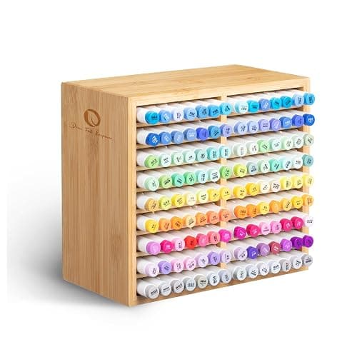 Ohuhu Bamboo Marker Organizer, Wooden Desktop Storage Hold 126 Markers, Pens, Pencils, Art Brushes Stationary Organizer Pencil Holder with 18 Compartments for Home, Classroom, Office Decor - Image 1