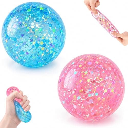 Gexalno 2PCS Glitter Sugar Stress Ball for Adults Stress Relief and Hand Exercise, 2.36 inch Squishy Squeeze Ball Fidget with TPR for Office, Classrooms, Travel, Parties - Image 1
