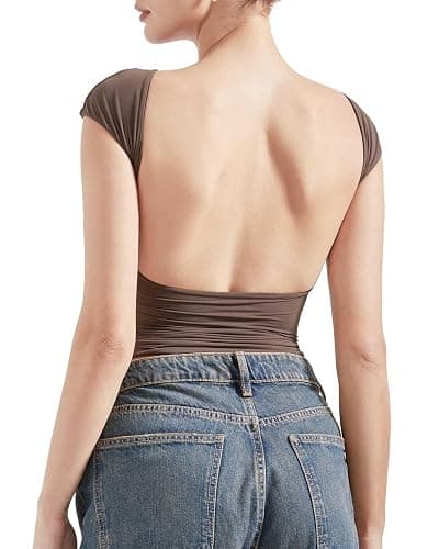 SUUKSESS Women Backless Sexy Going Out Tops Double Lined Open Back Y2k Basic Tee Shirts - Image 1