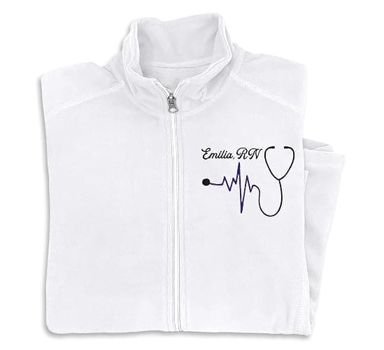 NACRE APPAREL Nurse Custom Jacket Personalized Embroidered Lightweight Nurse Jacket for Women Fleece Jacket - White - Large - Image 1