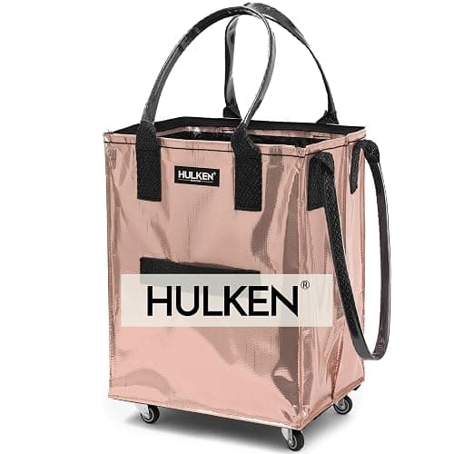 (Medium, Rose Gold) Reusable Grocery Bag On Wheels, Shopping Trolley, Rolling Tote, Zipper Closure, Lightweight, Carries Up to 66 lb, Folds Flat, Unbreakable Handles - Image 1