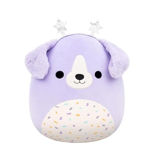 Squishmallows Original 14in Deontay The Purple Retriever with Birthday Confetti Belly and Star Headband – Official Jazwares Plush (Large) - Image 1