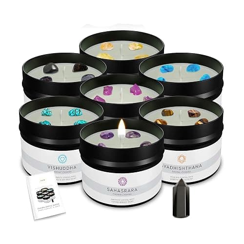 Lucir Store Healing Chakra Scented Candles Set with Surprise Wand | 7 Scented Candles with Chakra Crystals, Wand | E-Book Included - Image 1