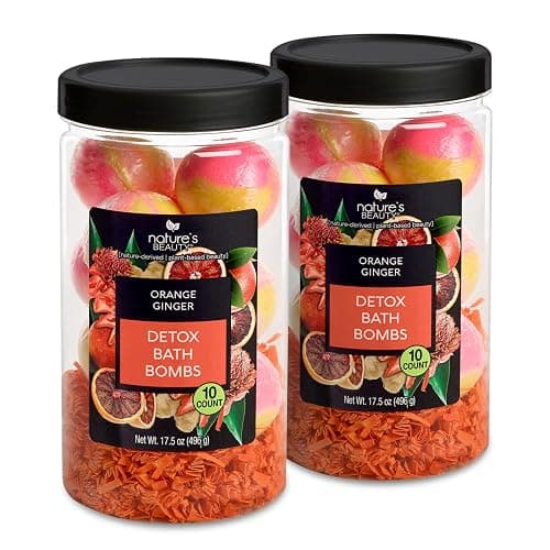 Nature's Beauty Orange Ginger Detox Bath Bomb Gift Set Multi-Pack - Luxury Fizzy Spa Bomb w/Citrus + Woodsy Patchouli Scent Made with Coconut Oil & Witch Hazel, 17.5 oz | 10 ct ea (2 Pack) - Image 1