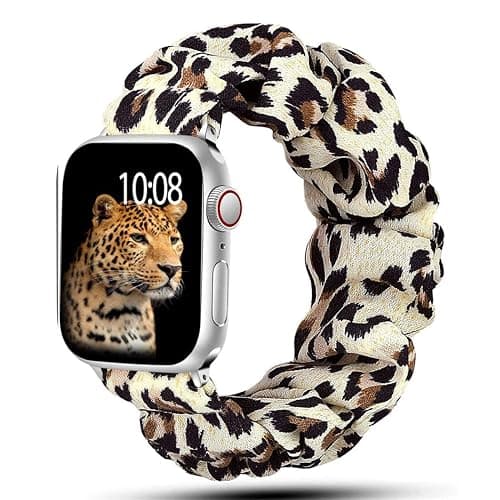 Scrunchie Strap kompatibel für Apple Watch Band 49mm 45mm 41mm 44mm 40mm 42mm 38mm, Elastisches Nylon-Damenarmband für iwatch Ultra Series 8 7 6 SE 5 4 3 2 1, 42/44/45/49mm-L, Gepard - Gepard - 42/44/45/49mm-L - Image 1